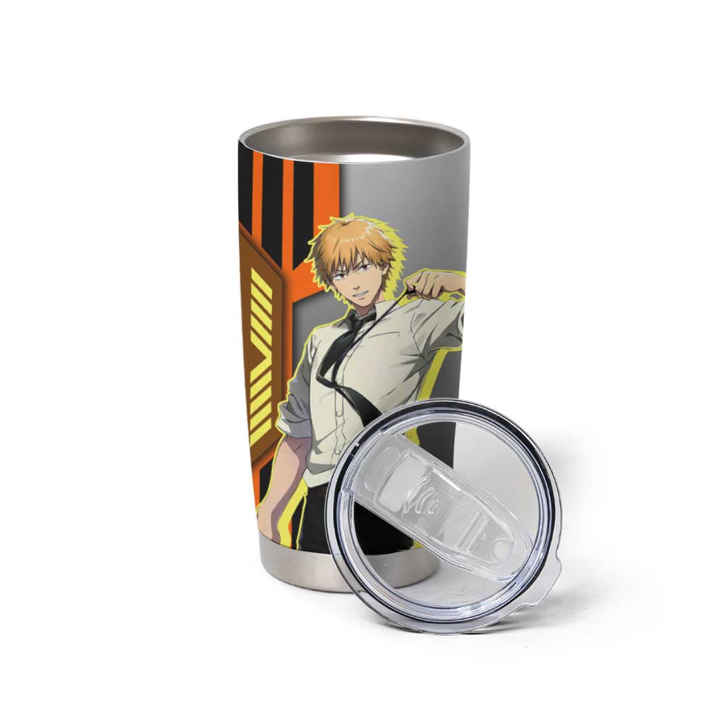 Denji from Chainsaw Man Tumbler Cup with Energetic Posing and Chainsaw Demon Design - The Mazicc