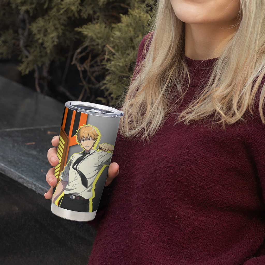 Denji from Chainsaw Man Tumbler Cup with Energetic Posing and Chainsaw Demon Design - The Mazicc