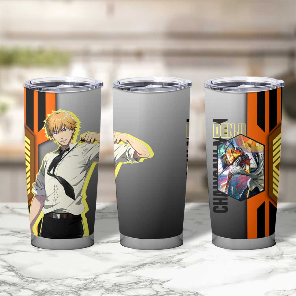 Denji from Chainsaw Man Tumbler Cup with Energetic Posing and Chainsaw Demon Design - The Mazicc