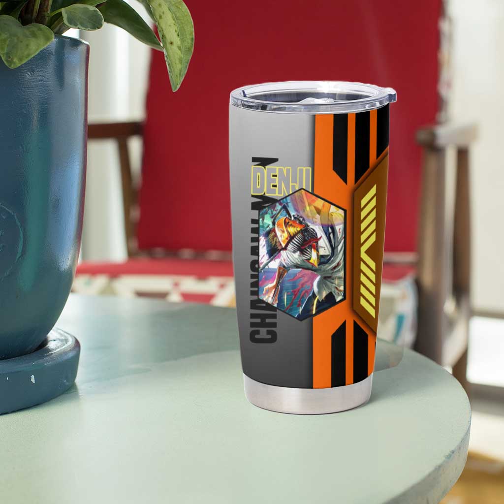 Denji from Chainsaw Man Tumbler Cup with Energetic Posing and Chainsaw Demon Design - The Mazicc