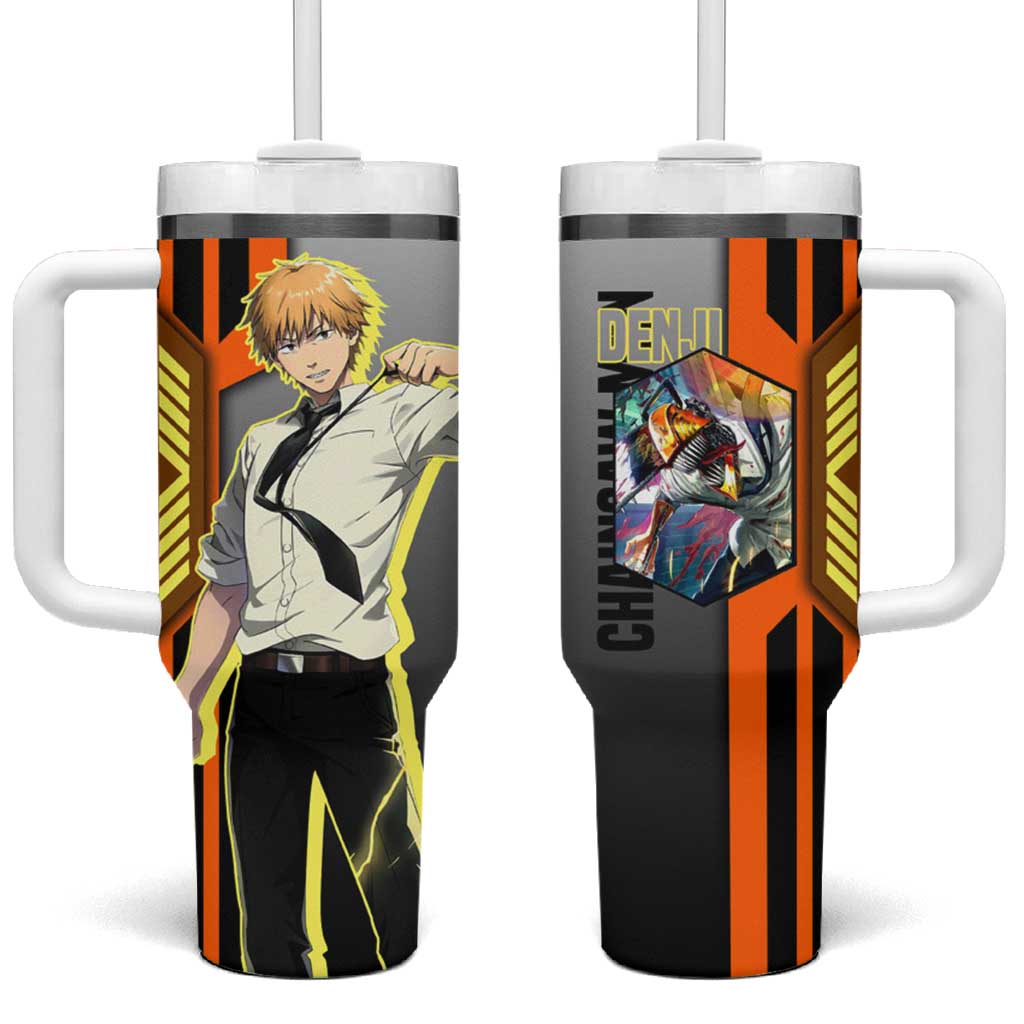 Denji from Chainsaw Man Tumbler With Handle with Energetic Posing and Chainsaw Demon Design - The Mazicc