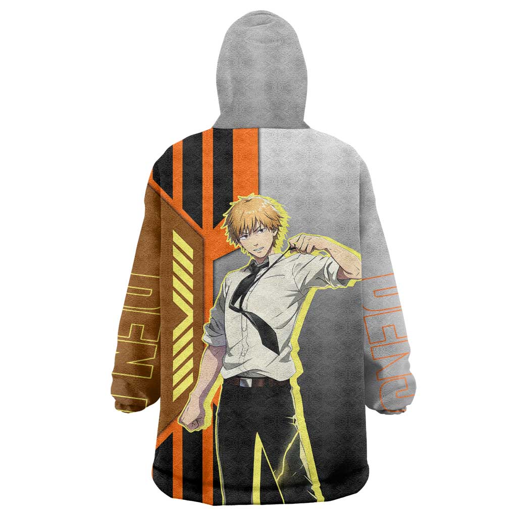 Denji from Chainsaw Man Wearable Blanket Hoodie with Energetic Posing and Chainsaw Demon Design - The Mazicc