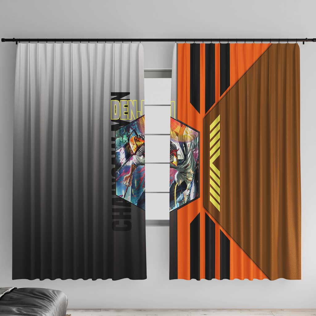 Denji from Chainsaw Man Window Curtain with Energetic Posing and Chainsaw Demon Design - The Mazicc