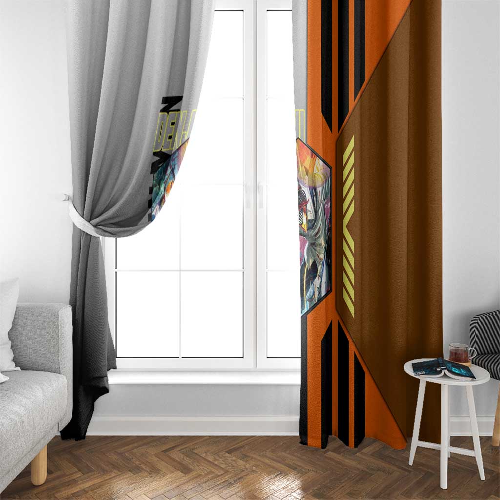 Denji from Chainsaw Man Window Curtain with Energetic Posing and Chainsaw Demon Design - The Mazicc