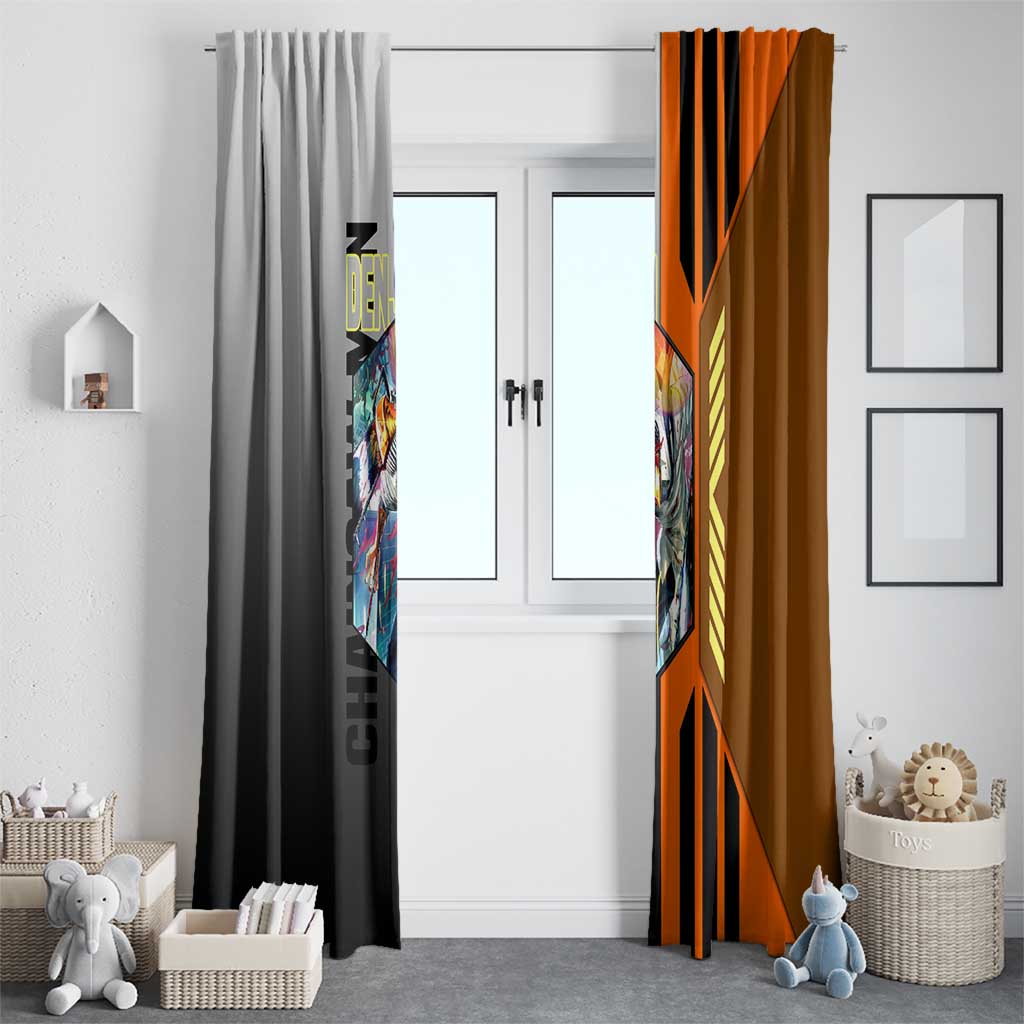 Denji from Chainsaw Man Window Curtain with Energetic Posing and Chainsaw Demon Design - The Mazicc
