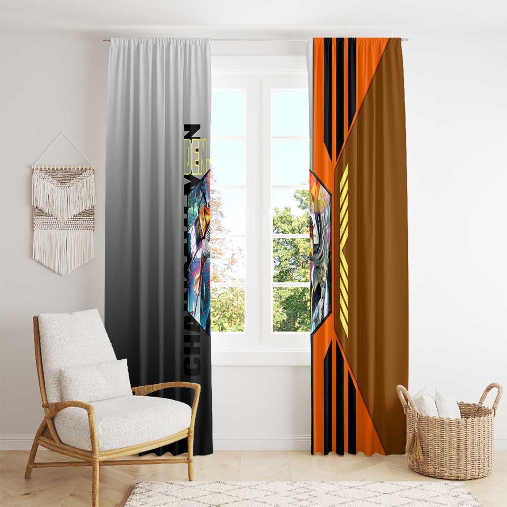 Denji from Chainsaw Man Window Curtain with Energetic Posing and Chainsaw Demon Design - The Mazicc