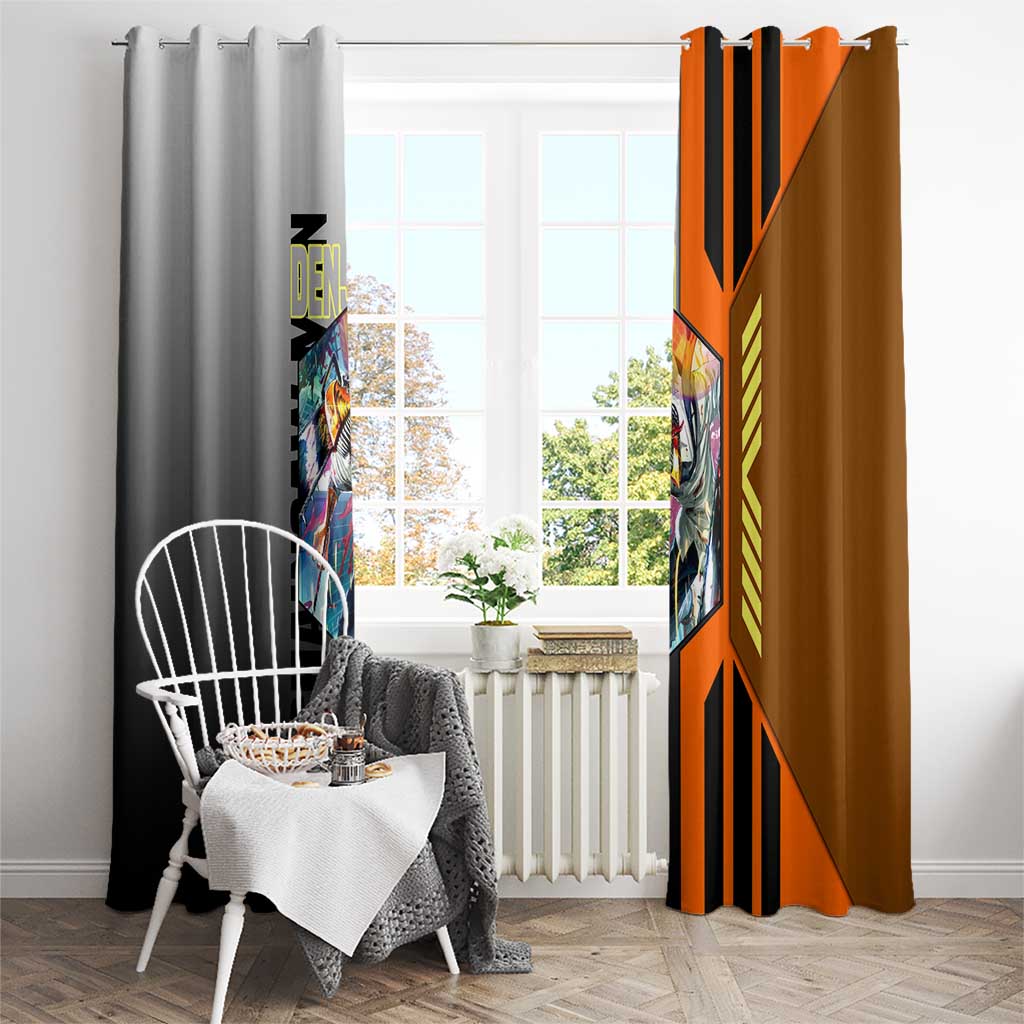 Denji from Chainsaw Man Window Curtain with Energetic Posing and Chainsaw Demon Design - The Mazicc