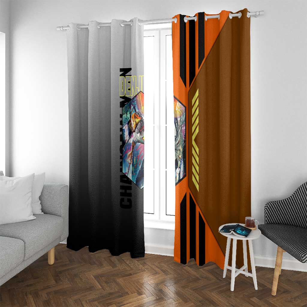 Denji from Chainsaw Man Window Curtain with Energetic Posing and Chainsaw Demon Design - The Mazicc