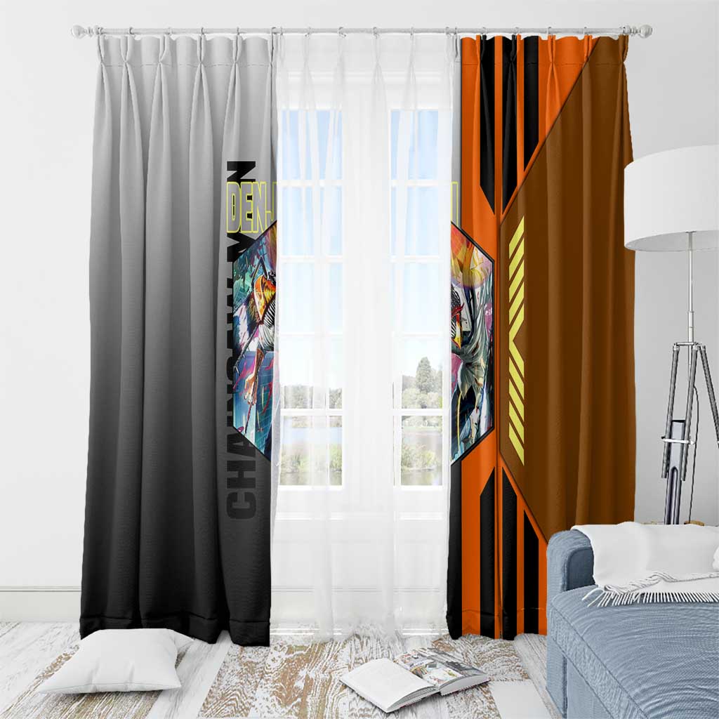 Denji from Chainsaw Man Window Curtain with Energetic Posing and Chainsaw Demon Design - The Mazicc