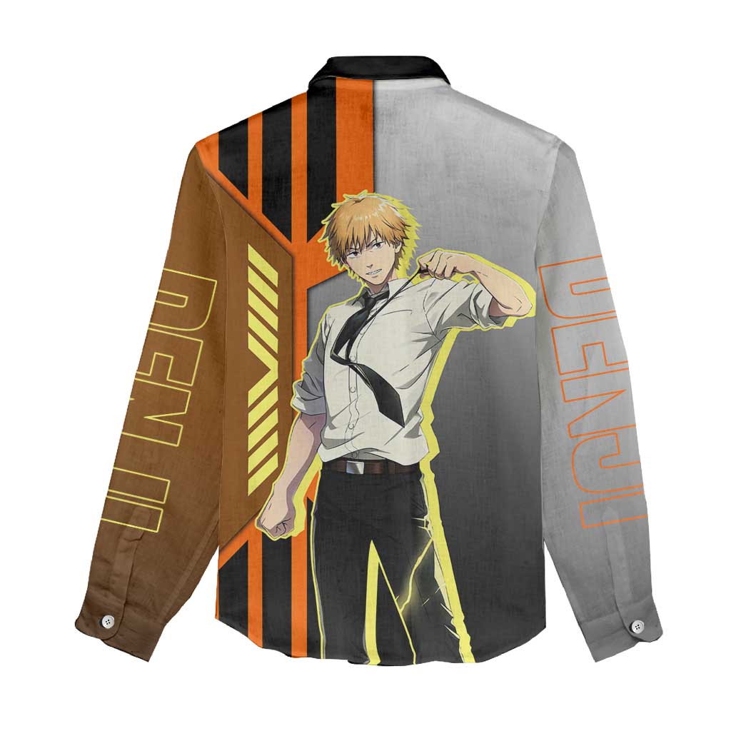 Denji from Chainsaw Man Women Casual Shirt with Energetic Posing and Chainsaw Demon Design - The Mazicc