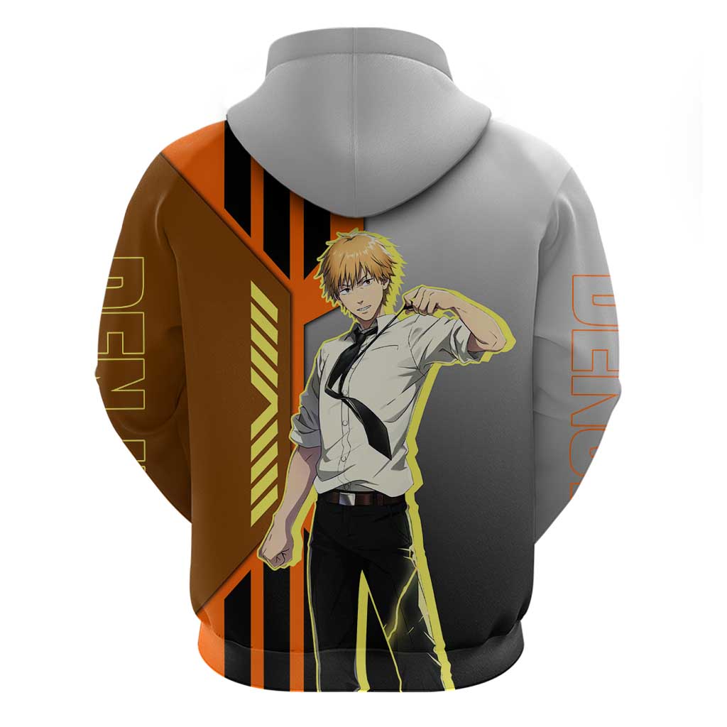 Denji from Chainsaw Man Zip Hoodie with Energetic Posing and Chainsaw Demon Design - The Mazicc