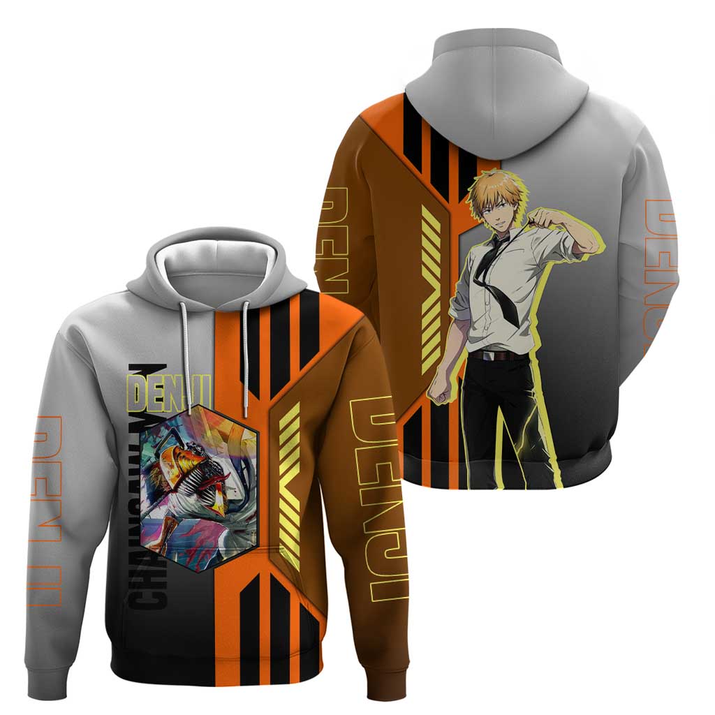 Denji from Chainsaw Man Zip Hoodie with Energetic Posing and Chainsaw Demon Design - The Mazicc