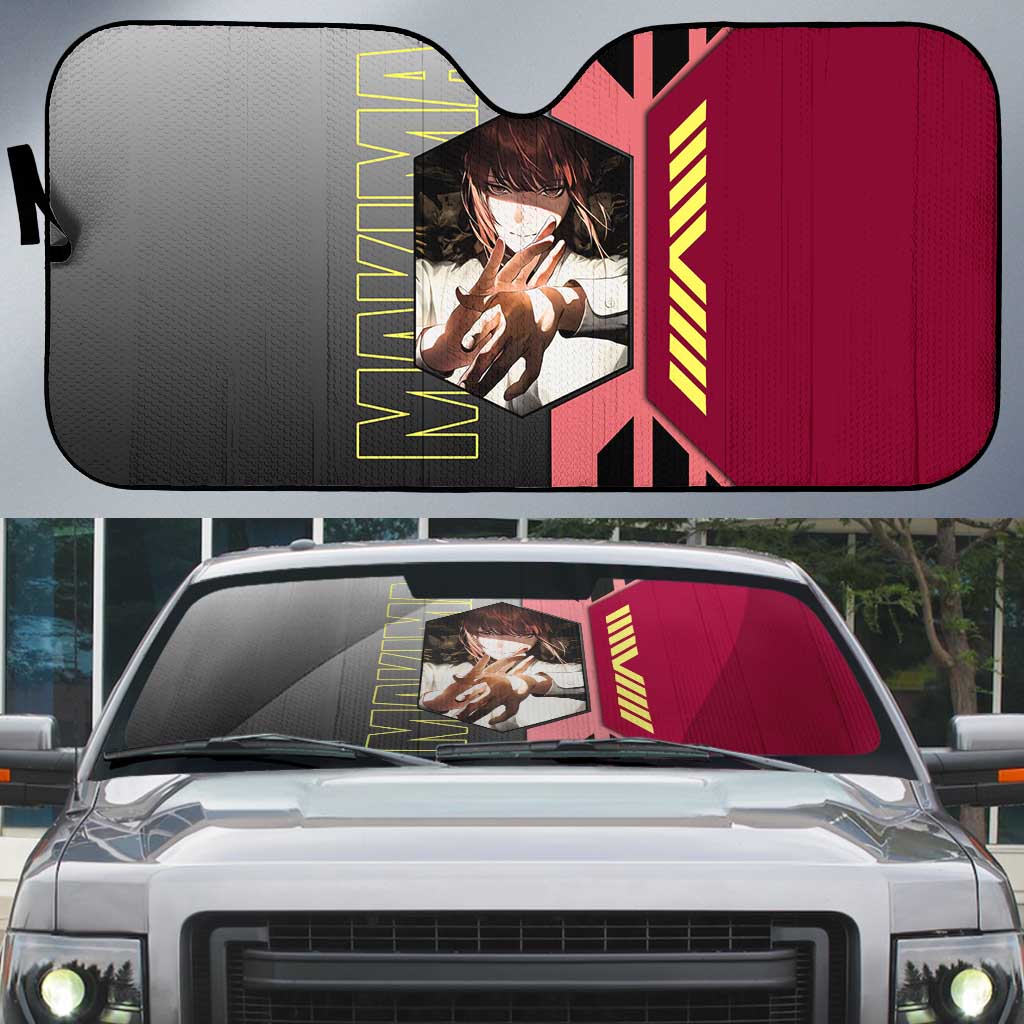 Makima from Chainsaw Man Auto Sun Shade with Cool Posing and Character Design - The Mazicc