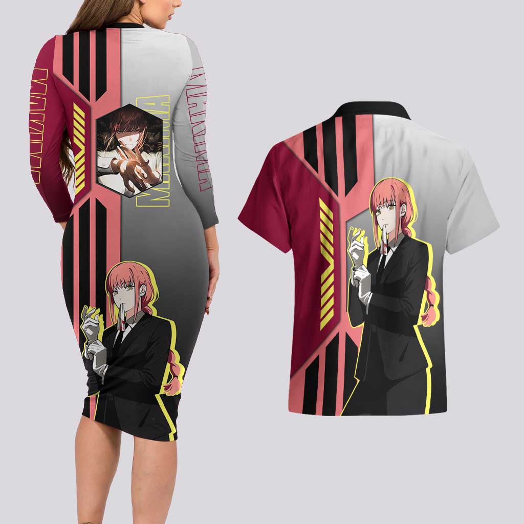 Makima from Chainsaw Man Couples Matching Long Sleeve Bodycon Dress and Hawaiian Shirt with Cool Posing and Character Design - The Mazicc