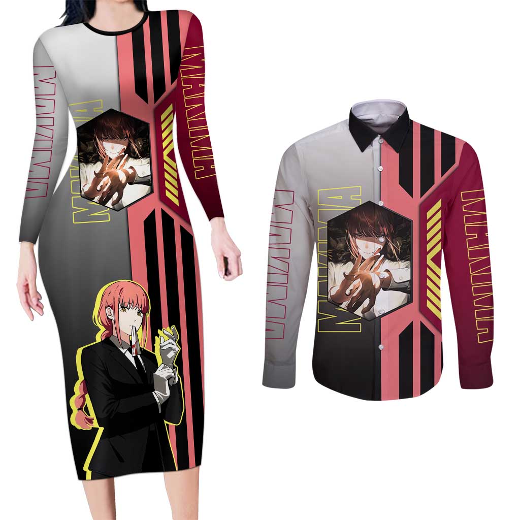 Makima from Chainsaw Man Couples Matching Long Sleeve Bodycon Dress and Long Sleeve Button Shirt with Cool Posing and Character Design - The Mazicc