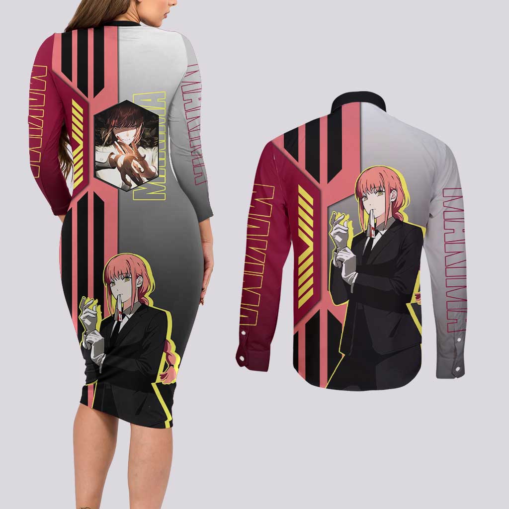 Makima from Chainsaw Man Couples Matching Long Sleeve Bodycon Dress and Long Sleeve Button Shirt with Cool Posing and Character Design - The Mazicc
