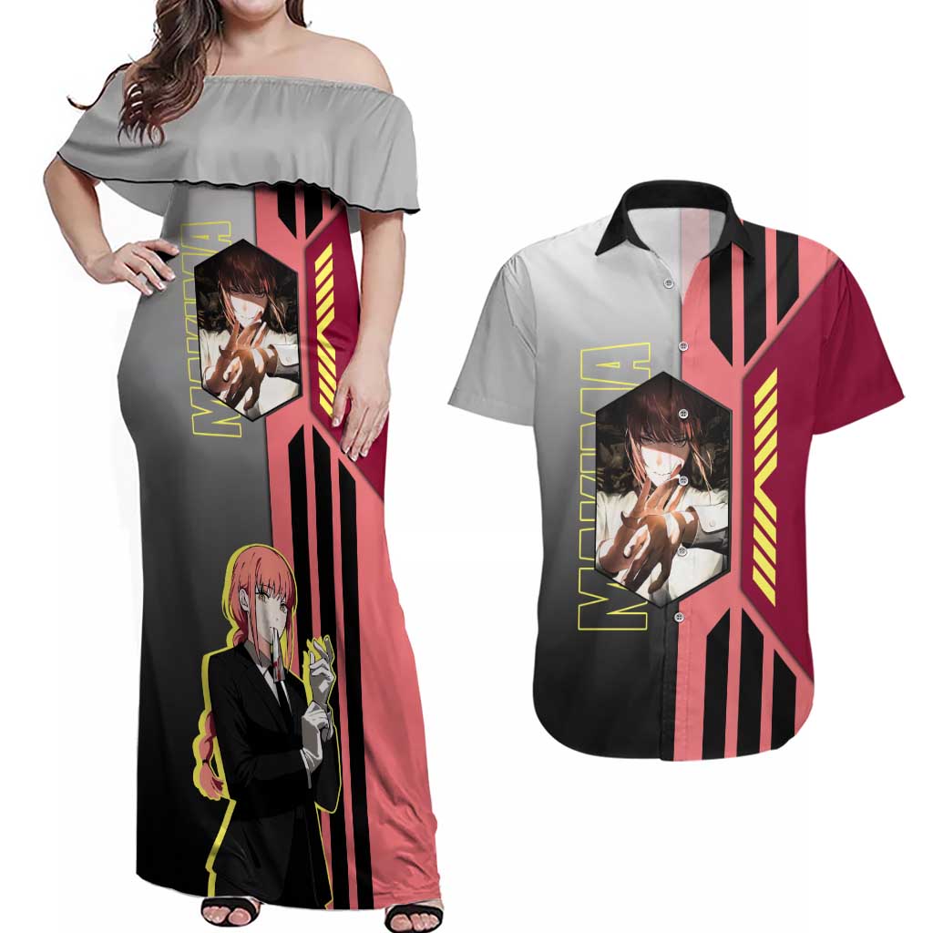 Makima from Chainsaw Man Couples Matching Off Shoulder Maxi Dress and Hawaiian Shirt with Cool Posing and Character Design - The Mazicc