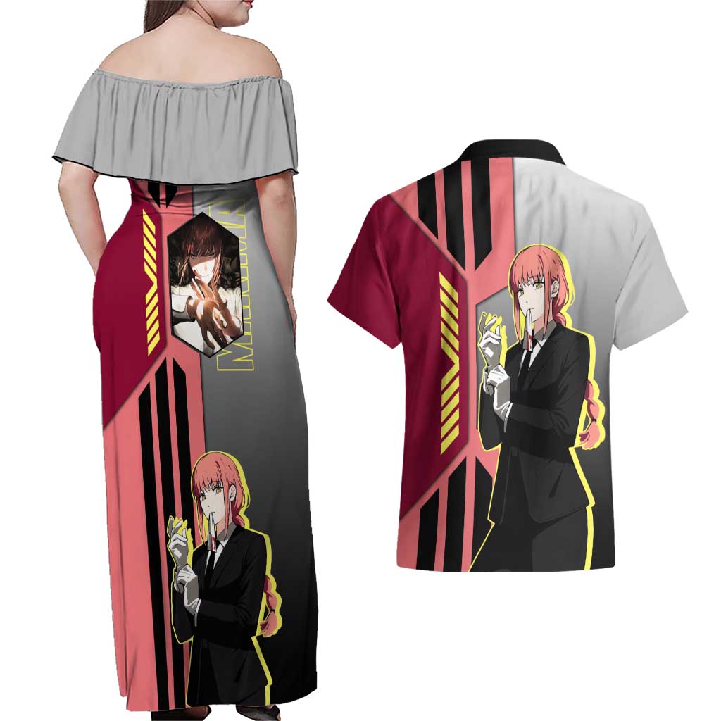 Makima from Chainsaw Man Couples Matching Off Shoulder Maxi Dress and Hawaiian Shirt with Cool Posing and Character Design - The Mazicc