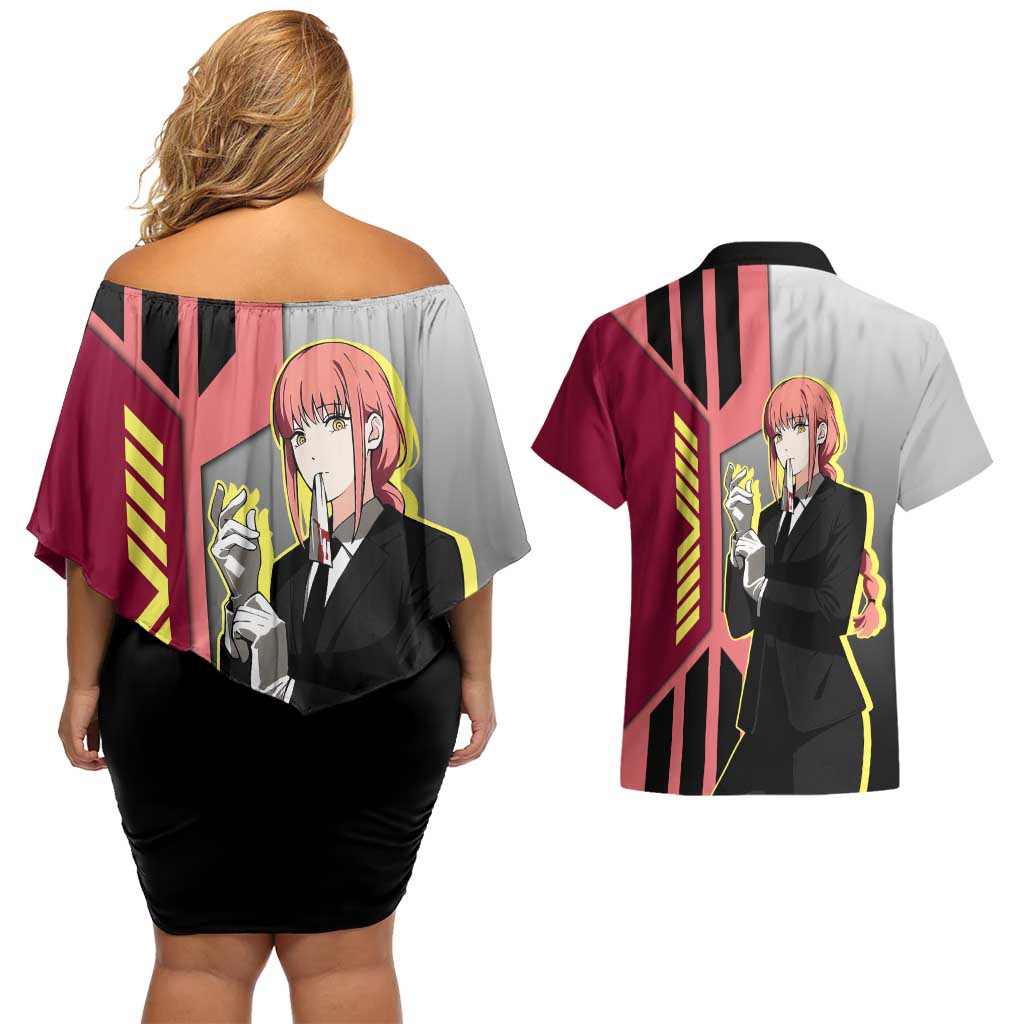 Makima from Chainsaw Man Couples Matching Off Shoulder Short Dress and Hawaiian Shirt with Cool Posing and Character Design - The Mazicc