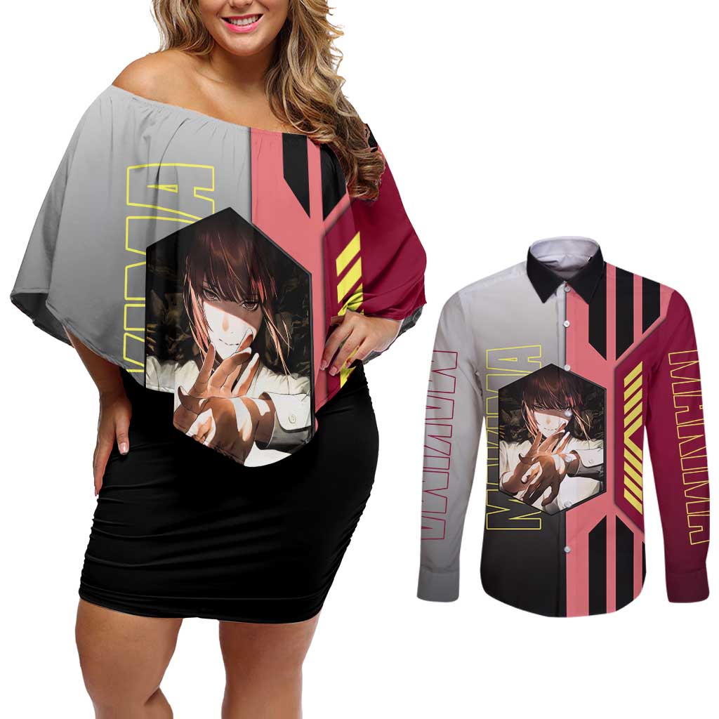 Makima from Chainsaw Man Couples Matching Off Shoulder Short Dress and Long Sleeve Button Shirt with Cool Posing and Character Design - The Mazicc