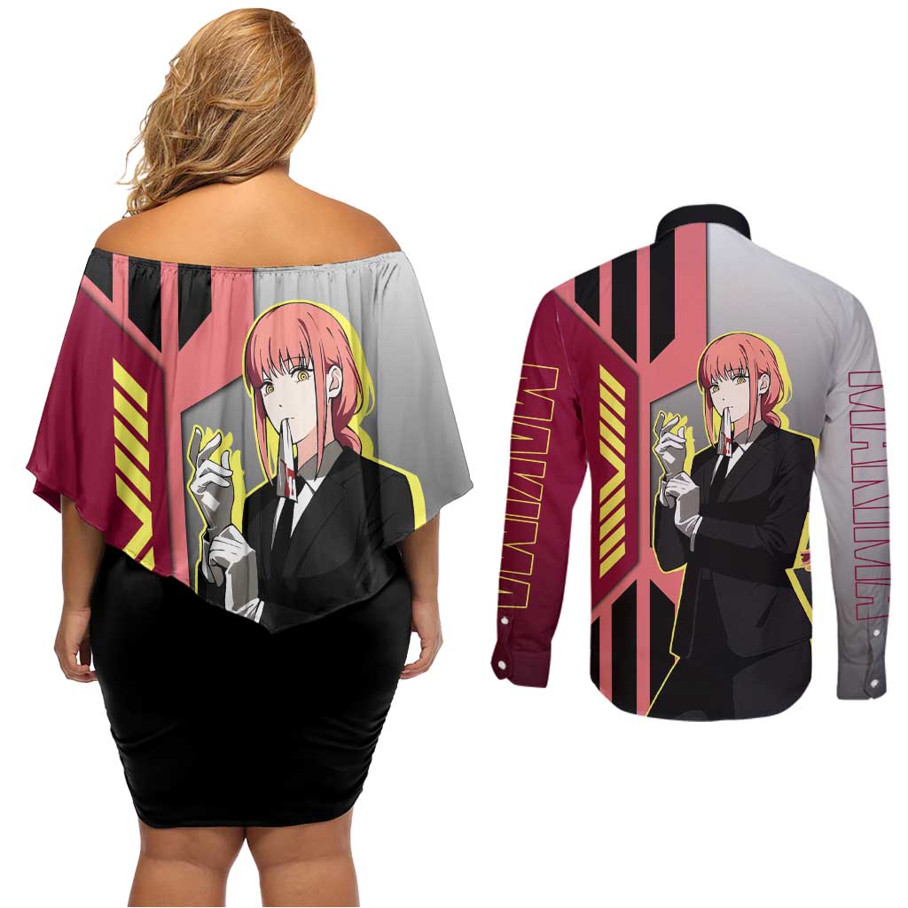 Makima from Chainsaw Man Couples Matching Off Shoulder Short Dress and Long Sleeve Button Shirt with Cool Posing and Character Design - The Mazicc