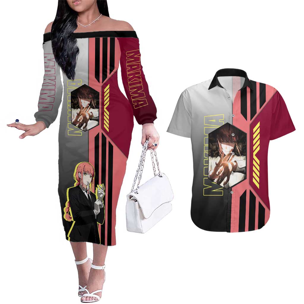 Makima from Chainsaw Man Couples Matching Off The Shoulder Long Sleeve Dress and Hawaiian Shirt with Cool Posing and Character Design - The Mazicc