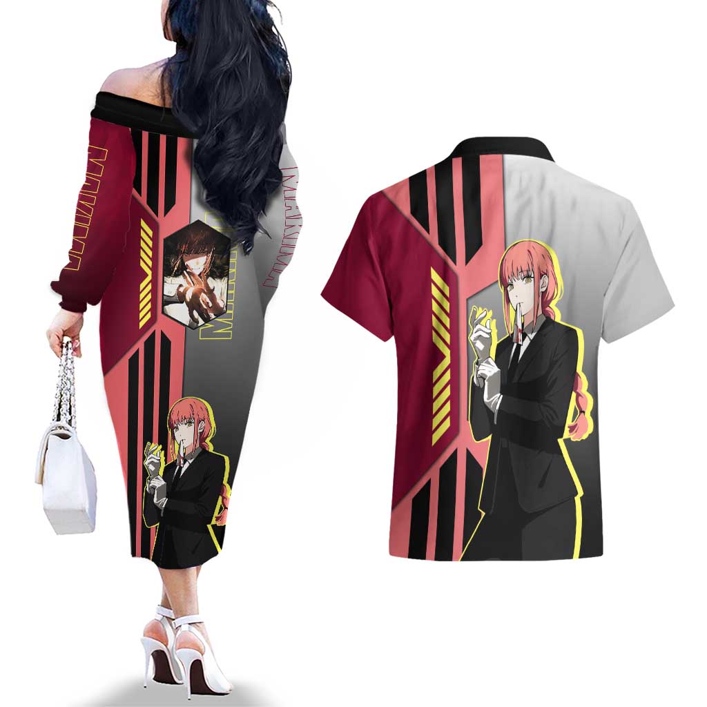 Makima from Chainsaw Man Couples Matching Off The Shoulder Long Sleeve Dress and Hawaiian Shirt with Cool Posing and Character Design - The Mazicc