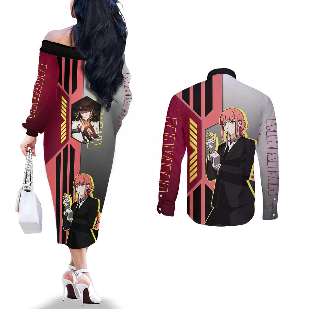 Makima from Chainsaw Man Couples Matching Off The Shoulder Long Sleeve Dress and Long Sleeve Button Shirt with Cool Posing and Character Design - The Mazicc