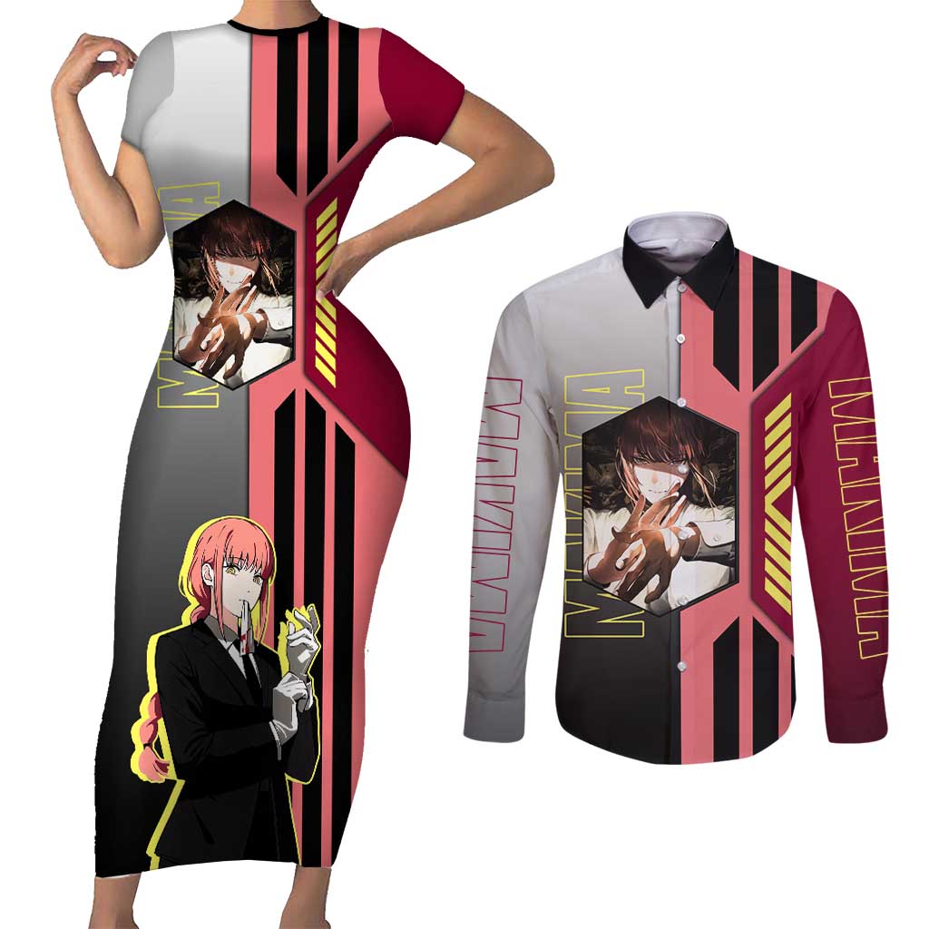 Makima from Chainsaw Man Couples Matching Short Sleeve Bodycon Dress and Long Sleeve Button Shirt with Cool Posing and Character Design - The Mazicc