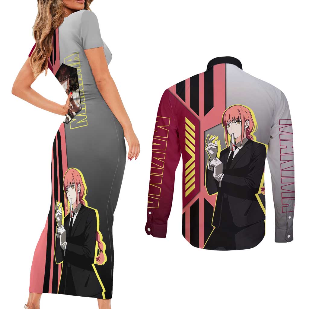 Makima from Chainsaw Man Couples Matching Short Sleeve Bodycon Dress and Long Sleeve Button Shirt with Cool Posing and Character Design - The Mazicc