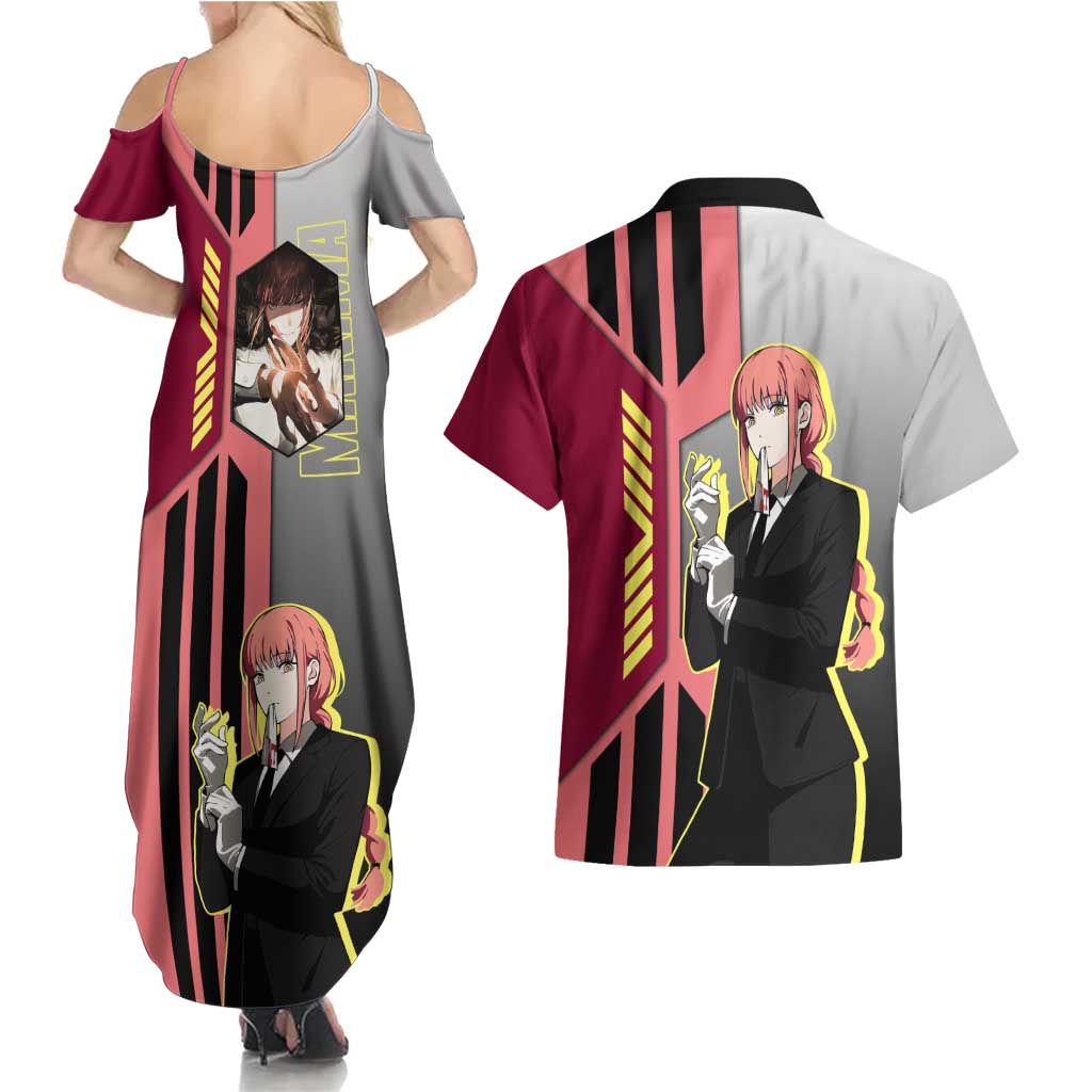 Makima from Chainsaw Man Couples Matching Summer Maxi Dress and Hawaiian Shirt with Cool Posing and Character Design - The Mazicc