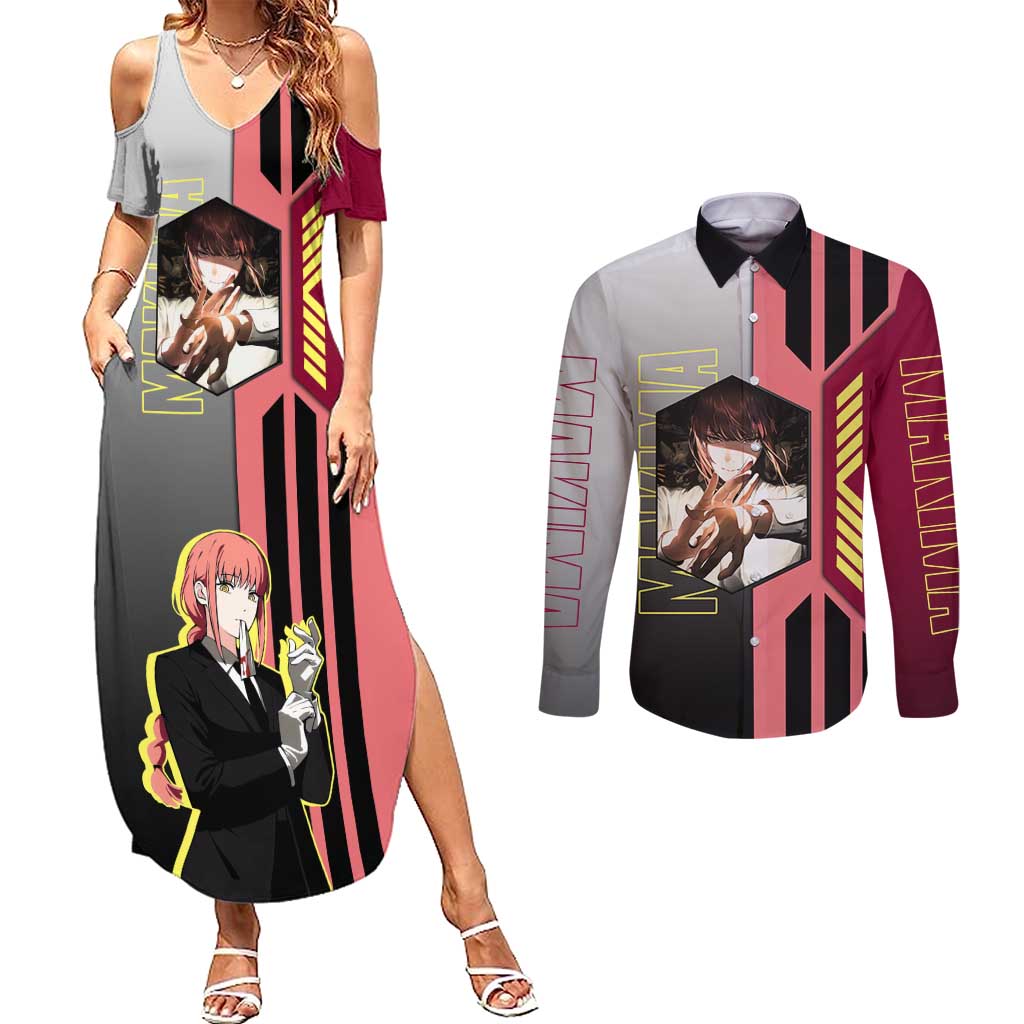 Makima from Chainsaw Man Couples Matching Summer Maxi Dress and Long Sleeve Button Shirt with Cool Posing and Character Design - The Mazicc