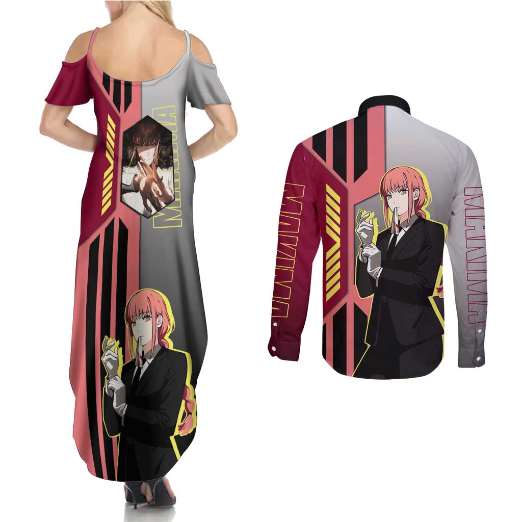 Makima from Chainsaw Man Couples Matching Summer Maxi Dress and Long Sleeve Button Shirt with Cool Posing and Character Design - The Mazicc