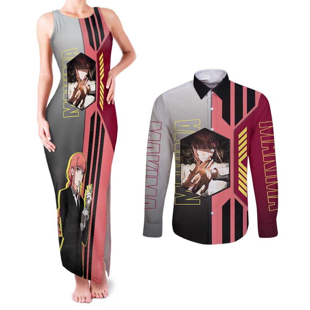 Makima from Chainsaw Man Couples Matching Tank Maxi Dress and Long Sleeve Button Shirt with Cool Posing and Character Design - The Mazicc