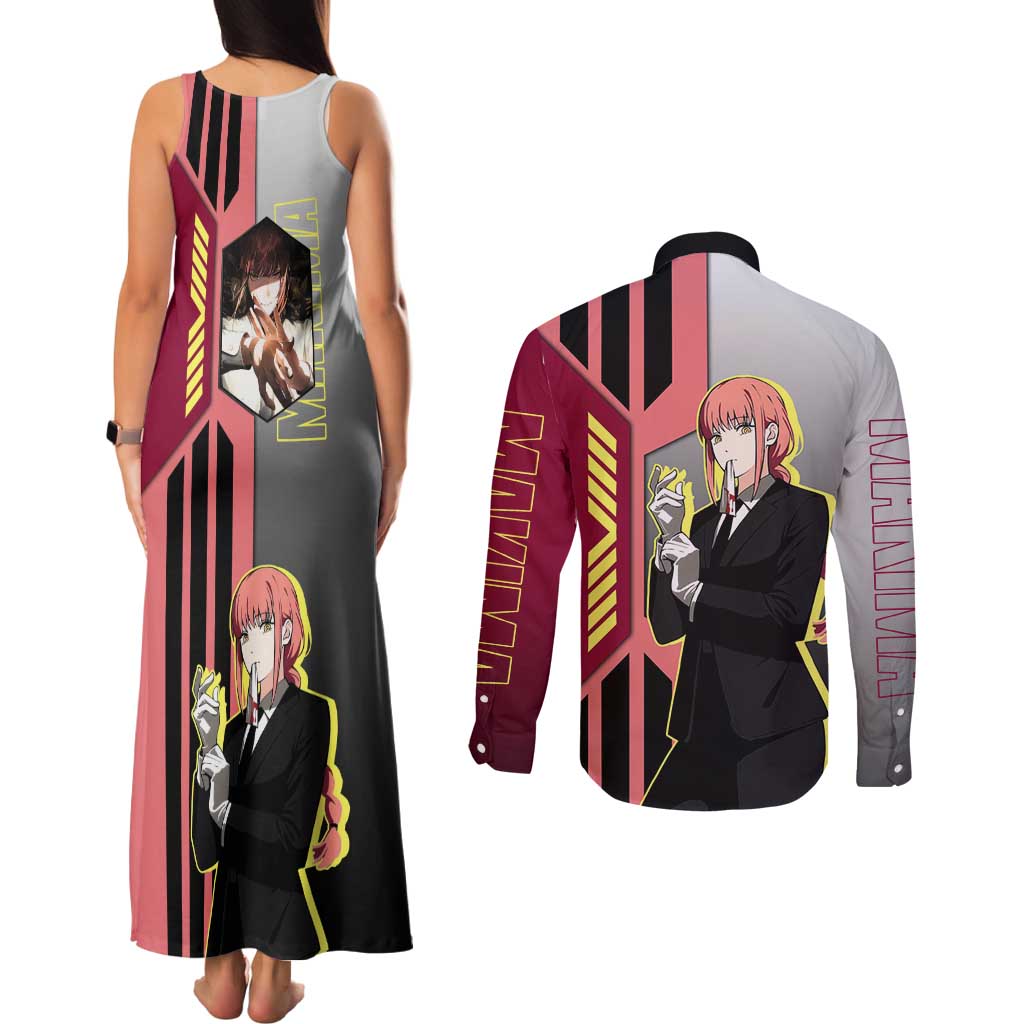 Makima from Chainsaw Man Couples Matching Tank Maxi Dress and Long Sleeve Button Shirt with Cool Posing and Character Design - The Mazicc