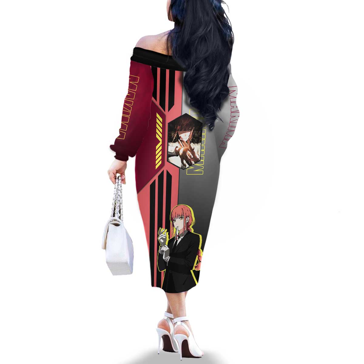 Makima from Chainsaw Man Family Matching Off The Shoulder Long Sleeve Dress and Hawaiian Shirt with Cool Posing and Character Design - The Mazicc