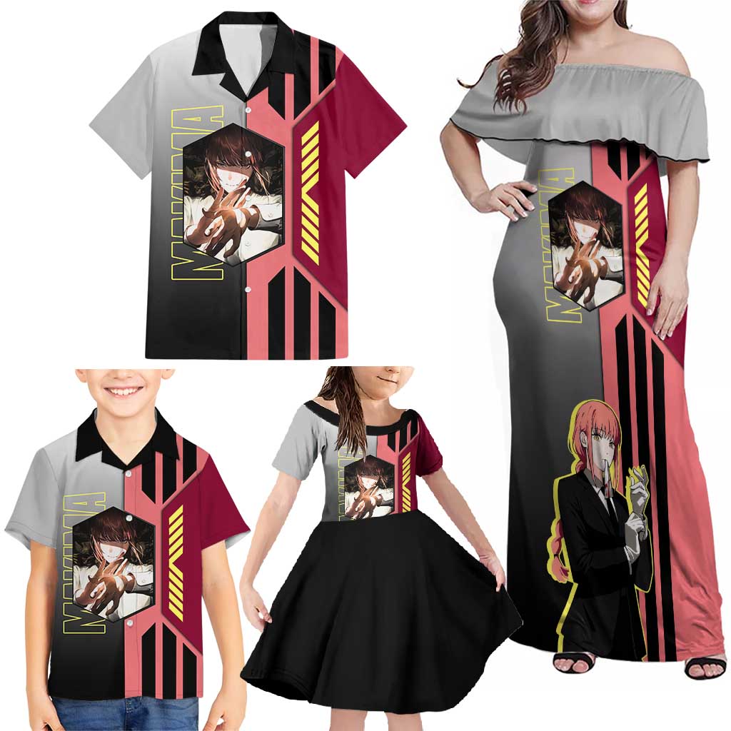 Makima from Chainsaw Man Family Matching Off Shoulder Maxi Dress and Hawaiian Shirt with Cool Posing and Character Design - The Mazicc