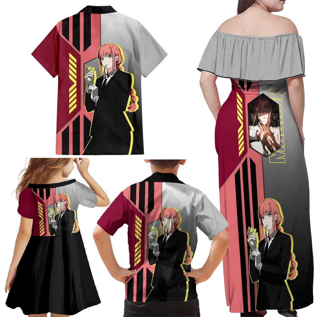 Makima from Chainsaw Man Family Matching Off Shoulder Maxi Dress and Hawaiian Shirt with Cool Posing and Character Design - The Mazicc