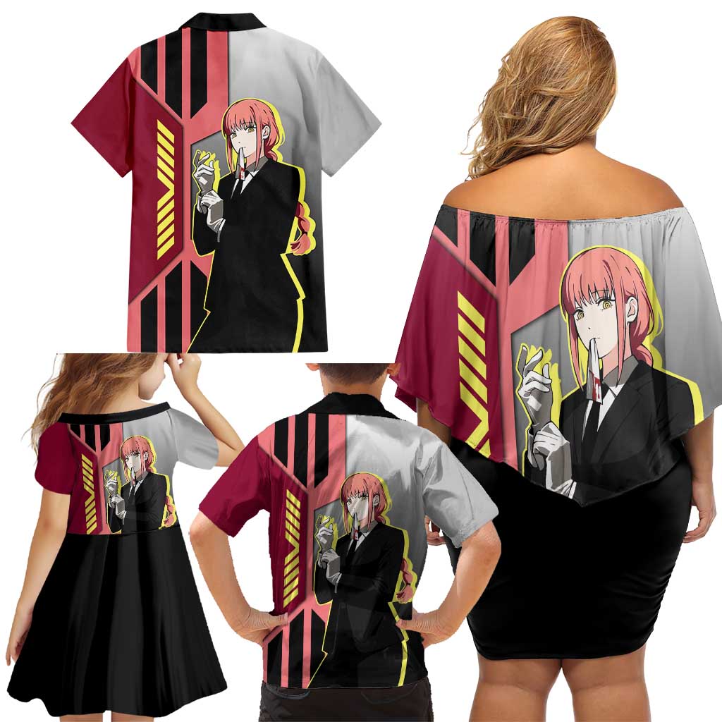Makima from Chainsaw Man Family Matching Off Shoulder Short Dress and Hawaiian Shirt with Cool Posing and Character Design - The Mazicc