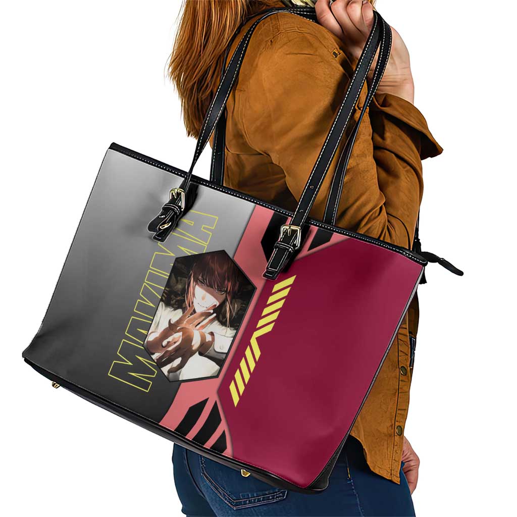 Makima from Chainsaw Man Leather Tote Bag with Cool Posing and Character Design - The Mazicc