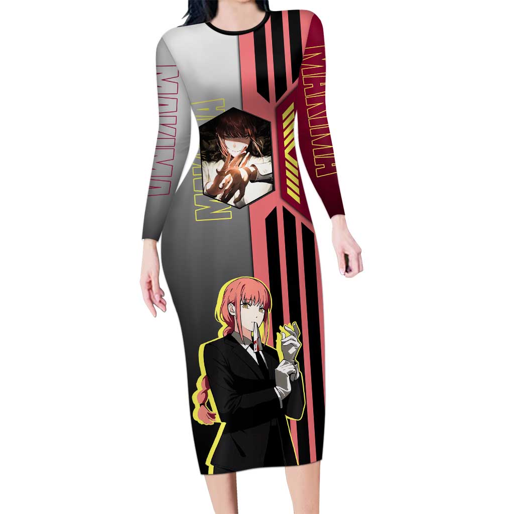 Makima from Chainsaw Man Long Sleeve Bodycon Dress with Cool Posing and Character Design - The Mazicc