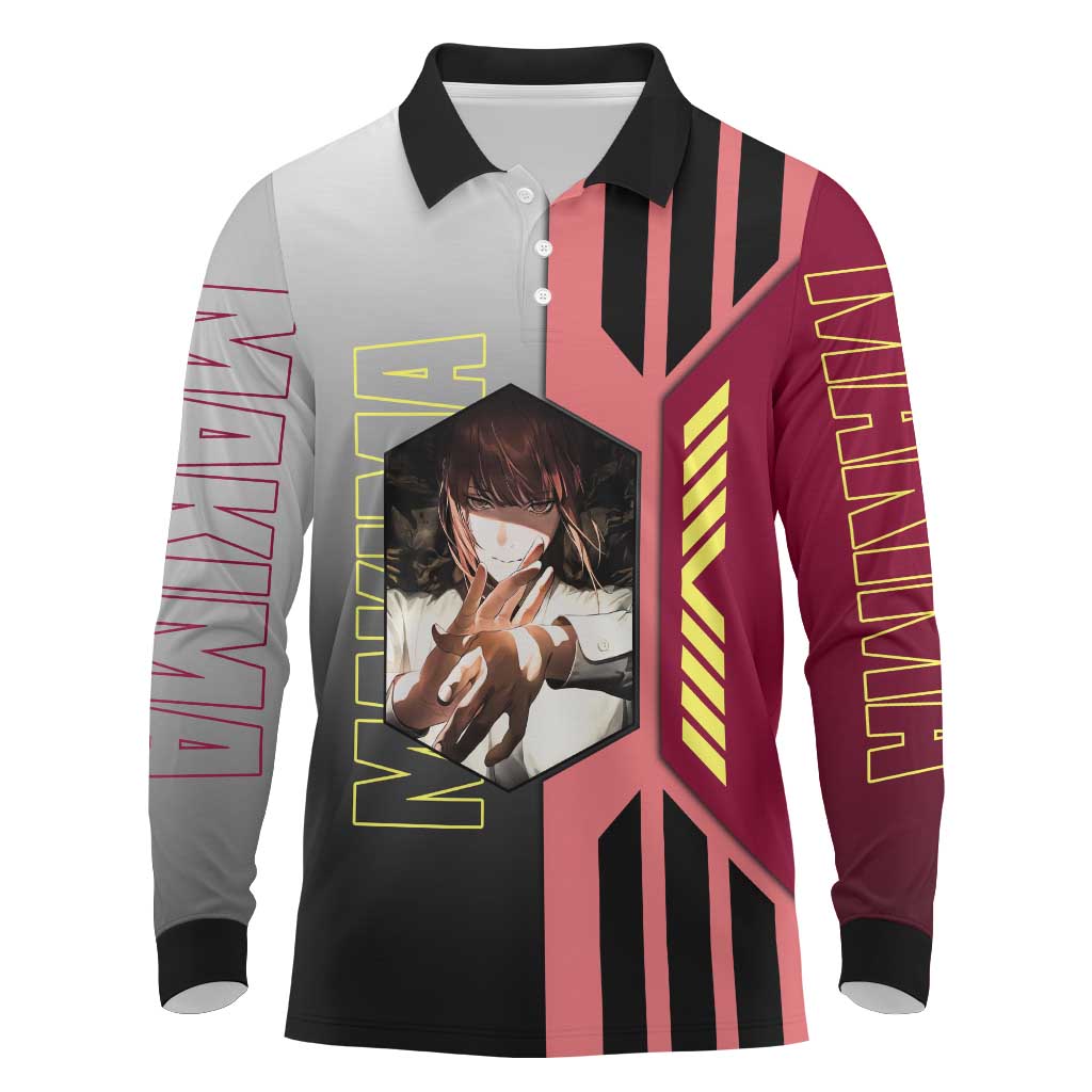 Makima from Chainsaw Man Long Sleeve Polo Shirt with Cool Posing and Character Design - The Mazicc