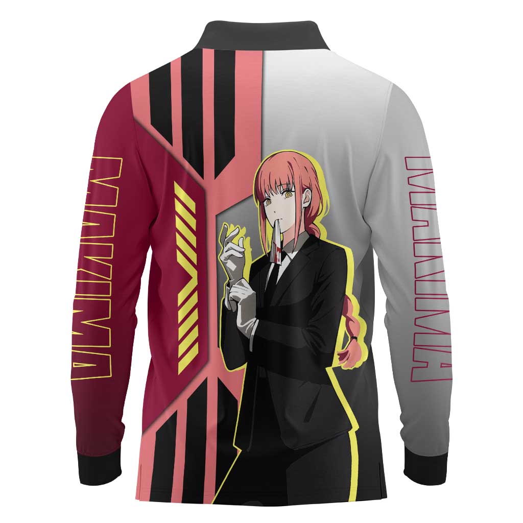 Makima from Chainsaw Man Long Sleeve Polo Shirt with Cool Posing and Character Design - The Mazicc
