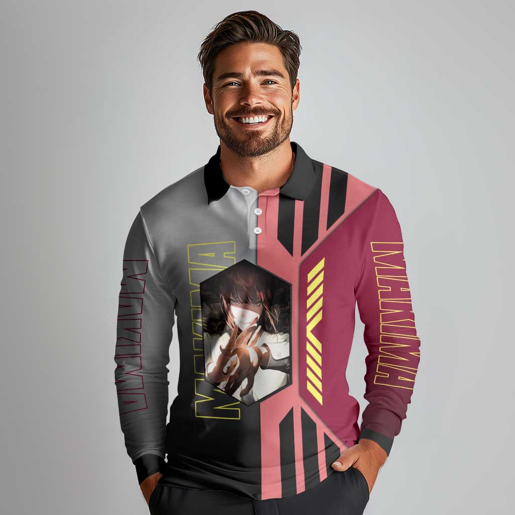 Makima from Chainsaw Man Long Sleeve Polo Shirt with Cool Posing and Character Design - The Mazicc