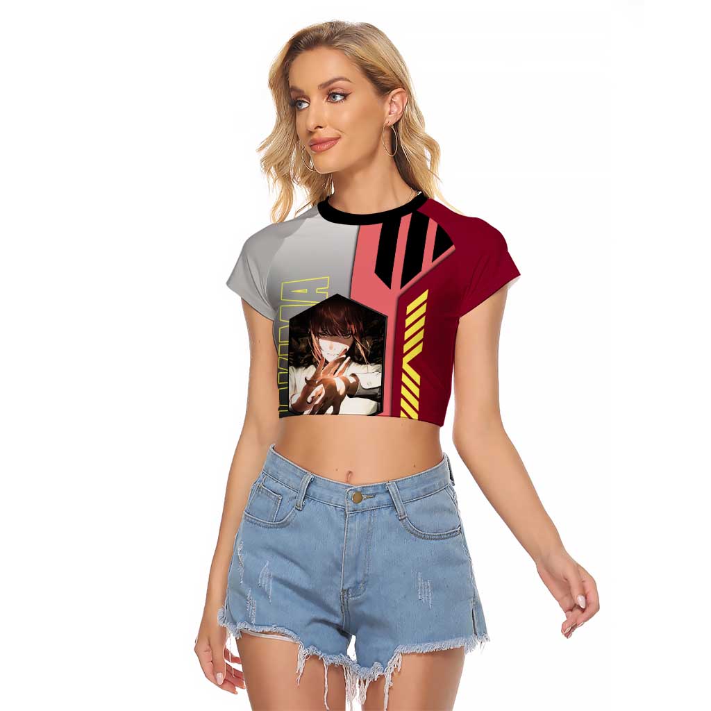 Makima from Chainsaw Man Raglan Cropped T Shirt with Cool Posing and Character Design - The Mazicc