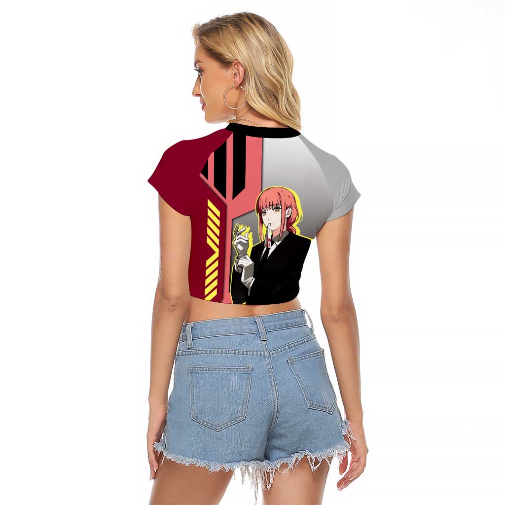 Makima from Chainsaw Man Raglan Cropped T Shirt with Cool Posing and Character Design - The Mazicc