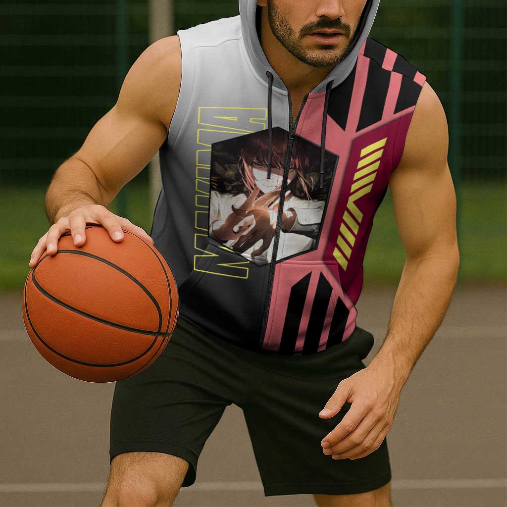Makima from Chainsaw Man Sleeveless Zip Hoodie with Cool Posing and Character Design - The Mazicc