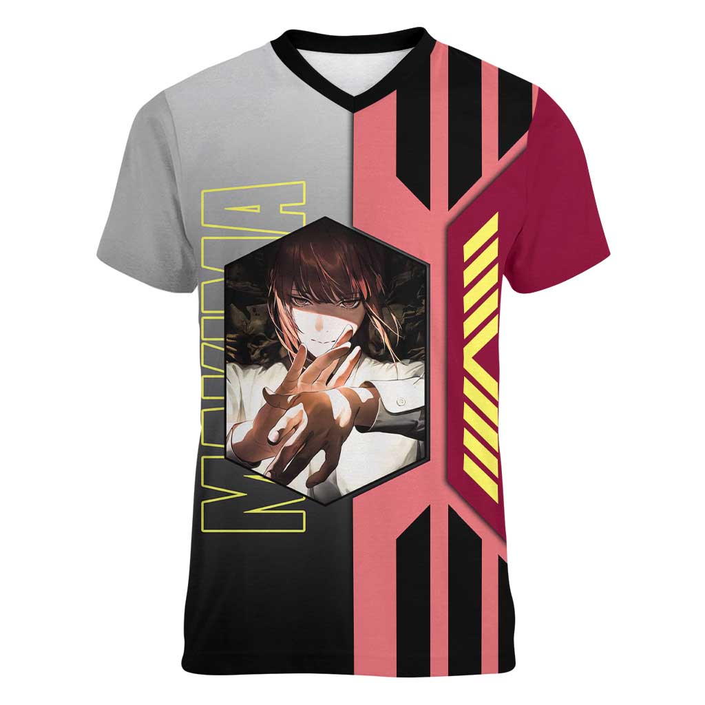 Makima from Chainsaw Man Women V-Neck T-Shirt with Cool Posing and Character Design - The Mazicc