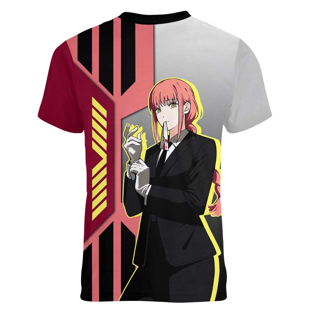 Makima from Chainsaw Man Women V-Neck T-Shirt with Cool Posing and Character Design - The Mazicc