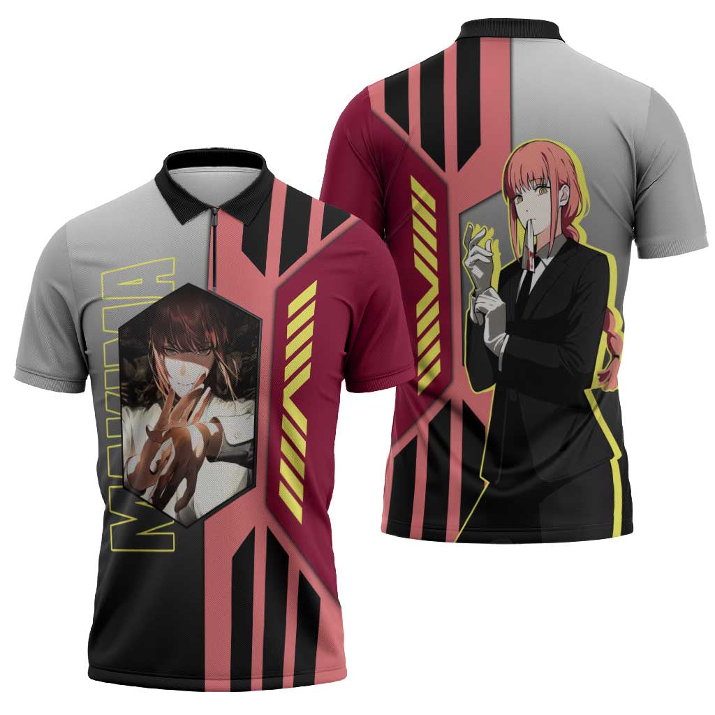 Makima from Chainsaw Man Zipper Polo Shirt with Cool Posing and Character Design - The Mazicc